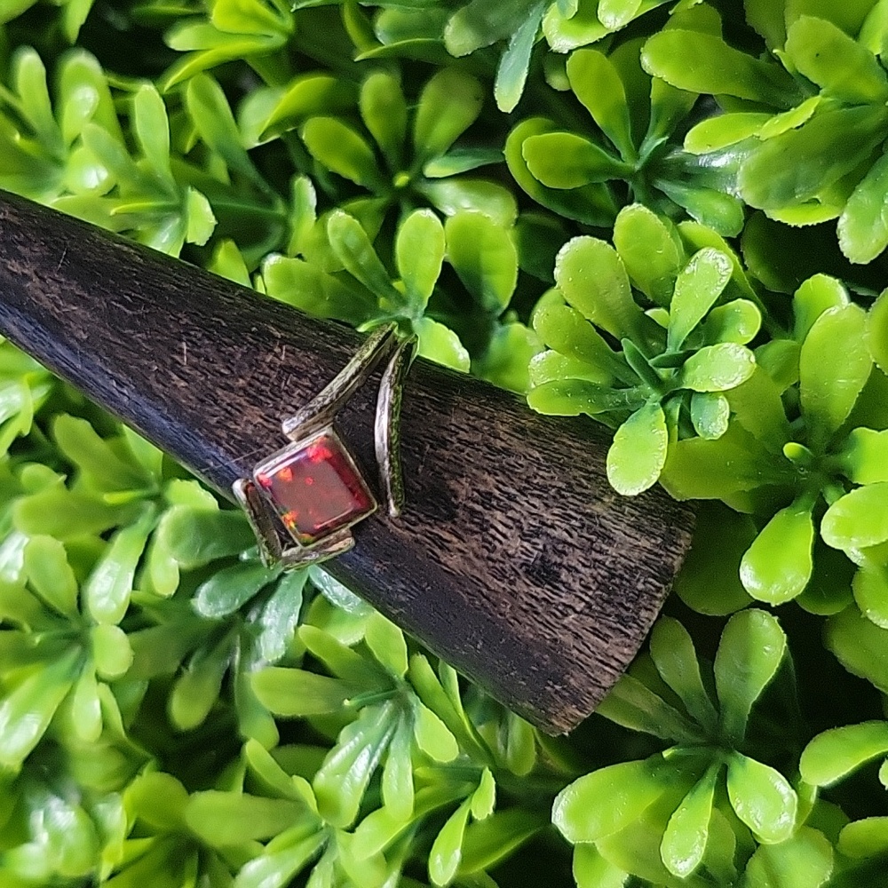 Ted Ott Sterling Silver & Red Pink Speckle Jewel Ring Mid Century Modern Vintage - Picture 4 of 17